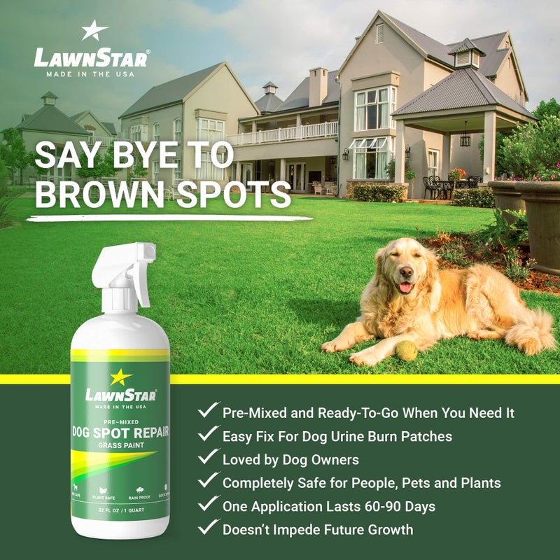 LawnStar طلاء إصلاح بقع الكلاب على العشب، جاهز للرش - يغطي بقع الاحتراق البني على العشب (32 أونصة سائلة) - Image 4